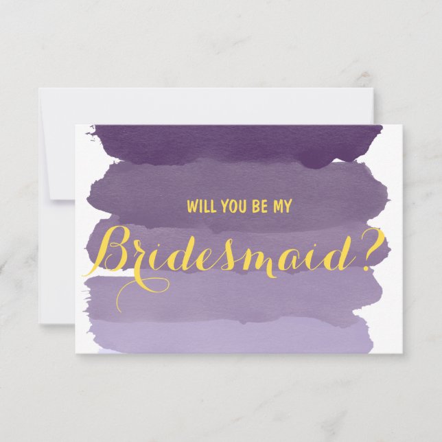 Purple ombre watercolor Will you be my Bridesmaid Invitation (Front)