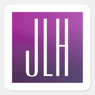 Purple Ombre & White Initials or other Text Square Sticker