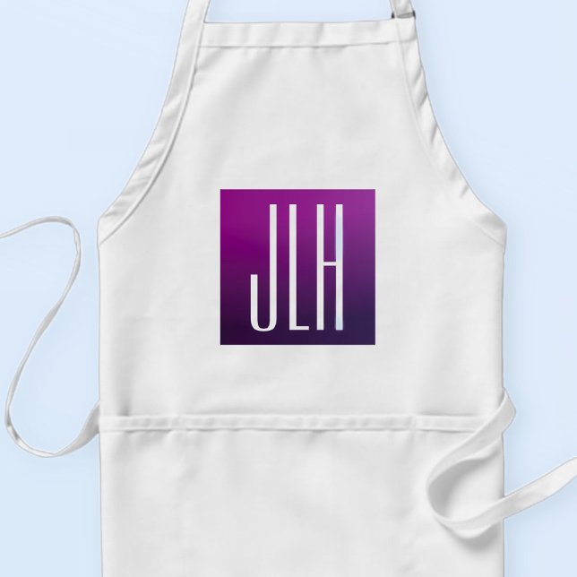 Purple Ombre & White Initials or other Text Standard Apron (Creator Uploaded)