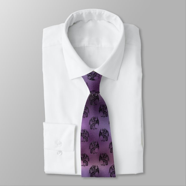 Purple Ombre with Black Dragons Neck Tie (Tied)