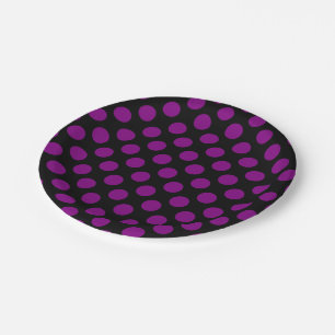 Purple on Black Large Size Polka Dots Paper Plate
