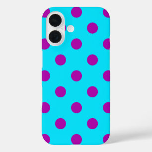 Purple On Blue Polka Dots Pattern Design iPhone 16 Case