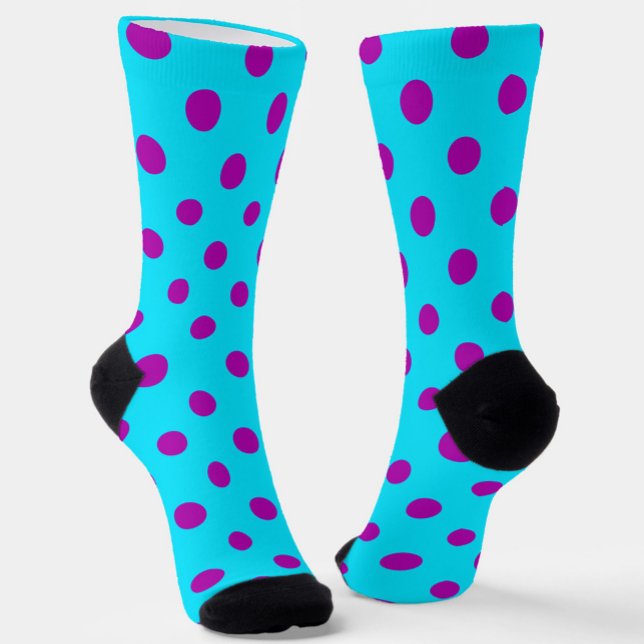 Purple On Blue Polka Dots Pattern Design Socks (Creator Uploaded)