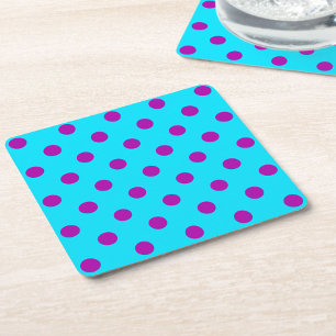 Purple On Blue Polka Dots Pattern Design Square Paper Coaster
