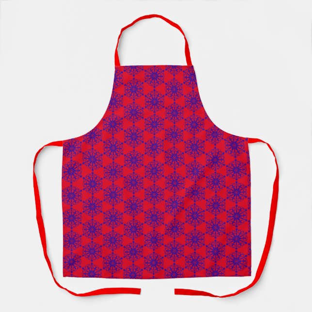 Purple on Christmas Red Winter Snowflake Pattern A Apron (Front)