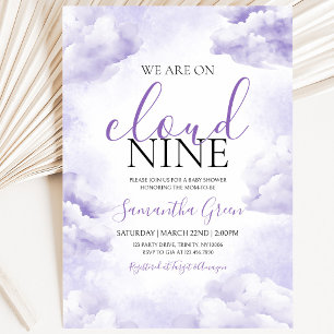 Purple On Cloud 9 Baby Shower Invitation