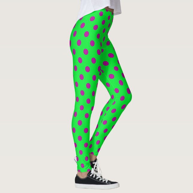 Purple On Green Polka Dots Pattern Design  Leggings (Creator Uploaded)