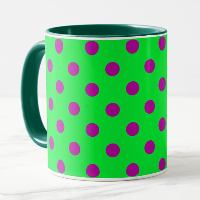 Purple On Green Polka Dots Pattern Design  Mug (Creator Uploaded)