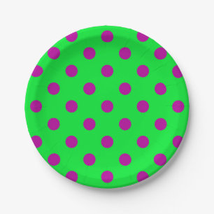 Purple On Green Polka Dots Pattern Design Paper Plate