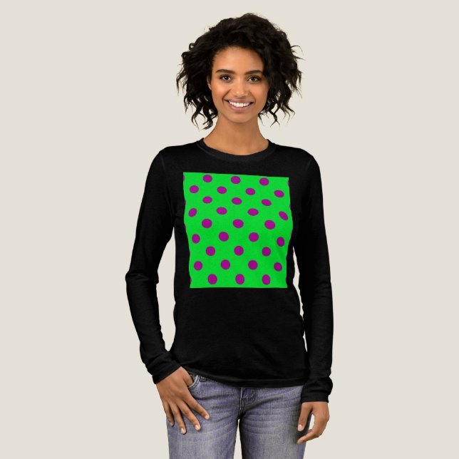 Purple On Green Polka Dots Pattern Design  Tri-Blend Shirt (Full Front)
