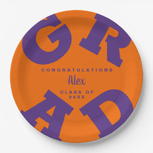 Purple on Orange Personalised Graduation Paper Plate