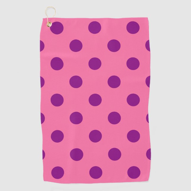 Purple On Pink Polka Dots Pattern Design Golf Towel (Front)