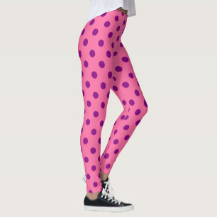 Purple On Pink Polka Dots Pattern Design Leggings
