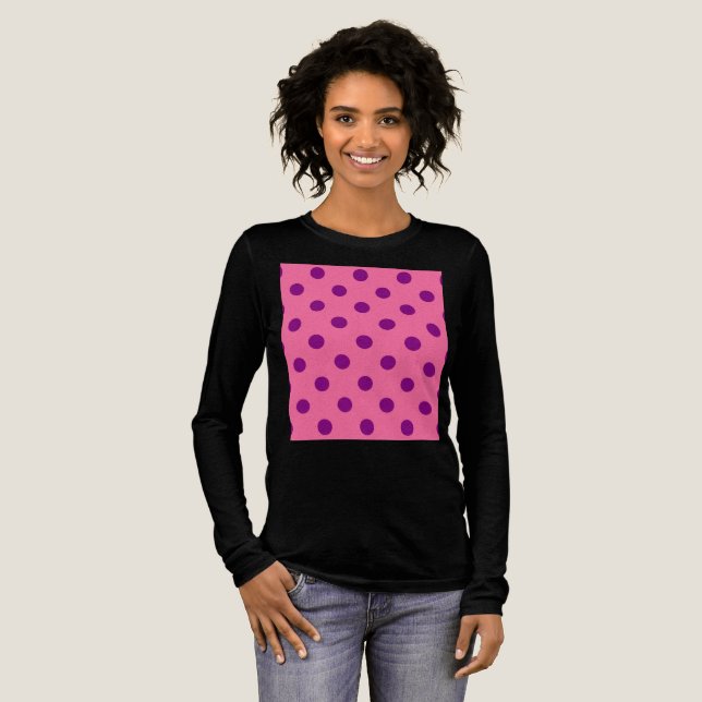 Purple On Pink Polka Dots Pattern Design Tri-Blend Shirt (Full Front)