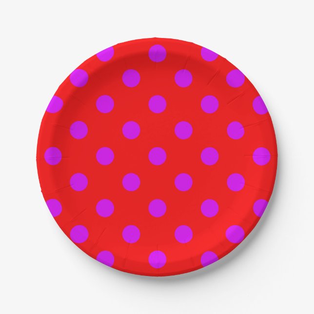 Purple On Red Polka Dots Pattern Design  Paper Plate (Front)