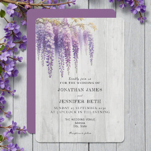 Purple on Wood Wisteria Floral Wedding Invitation