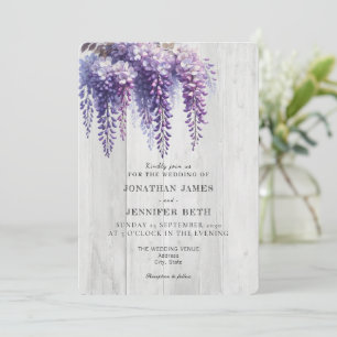 Purple on Wood Wisteria Floral Wedding Invitation