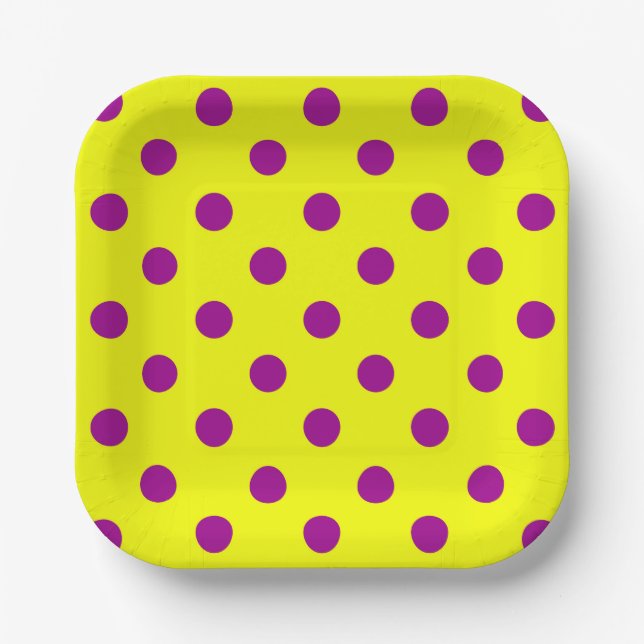 Purple On Yellow Polka Dots Pattern Design  Paper Plate (Front)