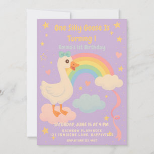 Purple One Silly Goose Birthday For Girls  Invitation