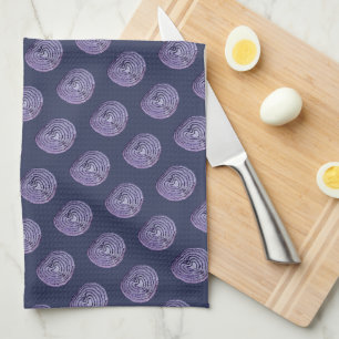 Purple Onion Pattern on Deep Muted Navy Background Tea Towel