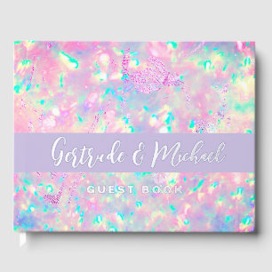 purple opal background wedding guest book