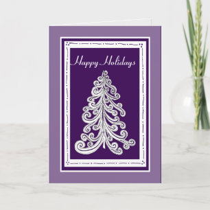 Purple or Custom Colour Doodle Style Christmas Tre Holiday Card