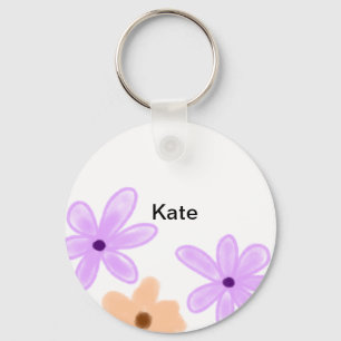 Purple orange abst floral watercolor add name text key ring