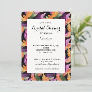 Purple Orange Abstract Flowers Bridal Shower Invitation