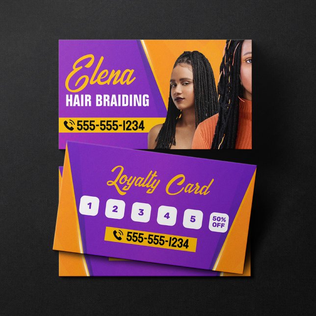 Purple & Orange African Hair Braiding Beauty Salon Loyalty Card (Creator Uploaded)