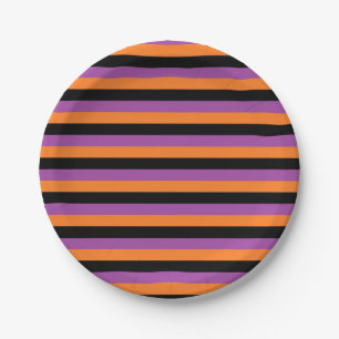 Purple, Orange and Black Stripes Paper Plate