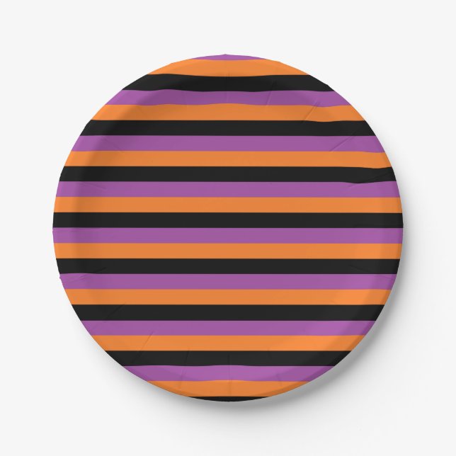 Purple, Orange and Black Stripes Paper Plate (Front)