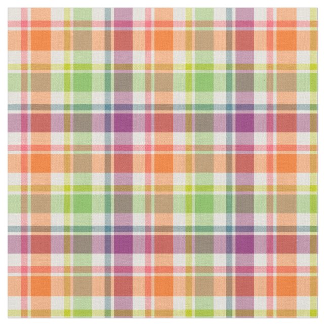 Purple, Orange and Lime Green Fashion Plaid Fabric (Close Up)