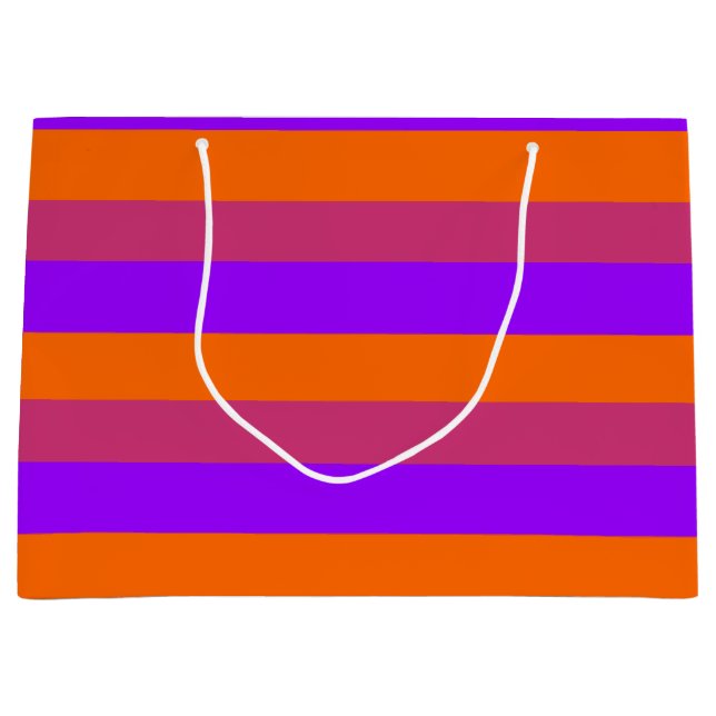 Purple, Orange and Pink  Stripes Large Gift Bag (Front)
