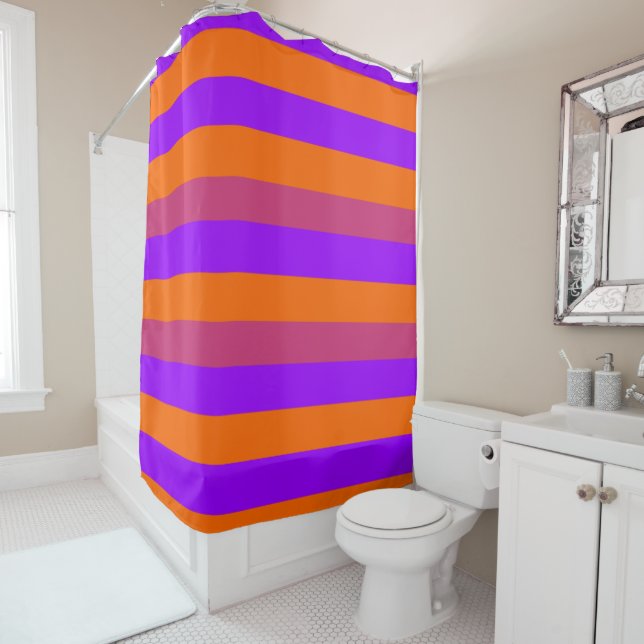 Purple, Orange and Pink  Stripes Shower Curtain (In Situ)