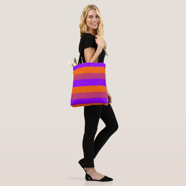 Purple, Orange and Pink  Stripes Tote Bag (On Model)