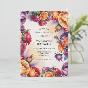 Purple Orange and Red Rose Wedding with QR-Code Invitation