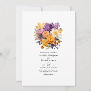 Purple, Orange, and Yellow Floral Wedding QR Code Invitation