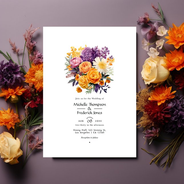Purple, Orange, and Yellow Floral Wedding QR Code Invitation (Creator Uploaded)