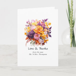 Purple, Orange, and Yellow Floral Wedding Thank You Card