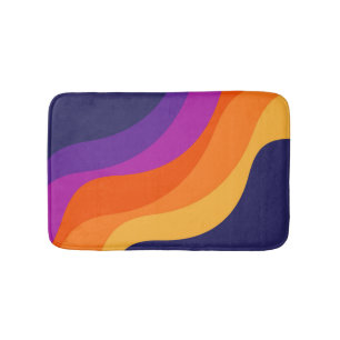 Purple orange and yellow retro diagonal waves  bath mat
