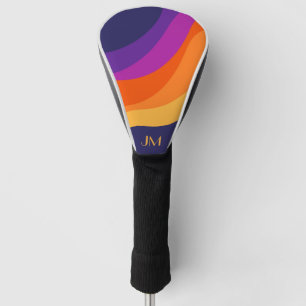 Purple orange and yellow retro diagonal waves  golf head cover