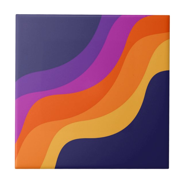 Purple orange and yellow retro diagonal waves  tile (Front)