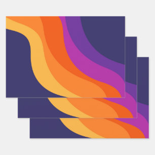 Purple orange and yellow retro diagonal waves  wrapping paper sheet