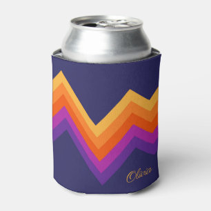 Purple, orange and yellow retro zigzag design can cooler