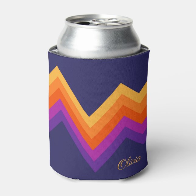 Purple, orange and yellow retro zigzag design can cooler (Can Front)