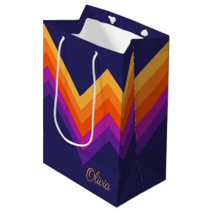 Purple, orange and yellow retro zigzag design medium gift bag