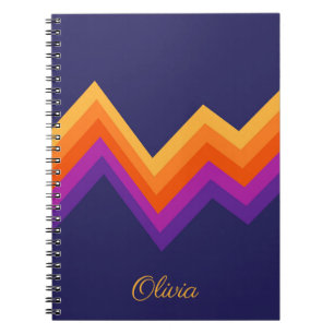 Purple, orange and yellow retro zigzag design notebook