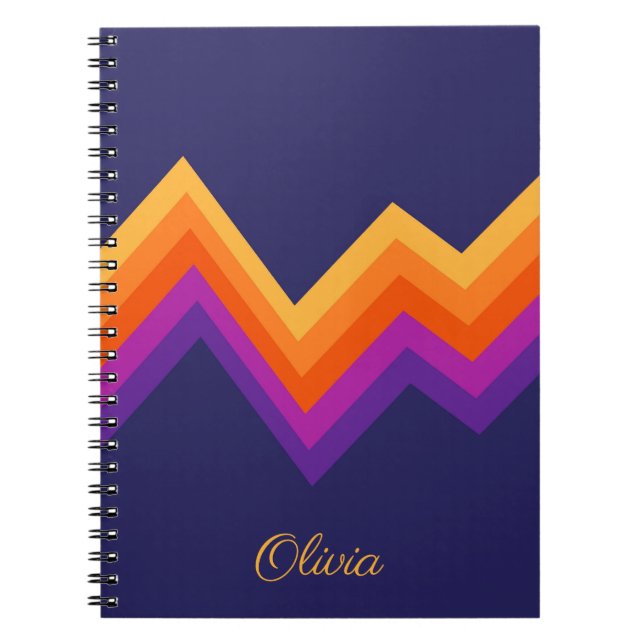 Purple, orange and yellow retro zigzag design notebook (Front)