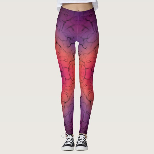 Purple Orange Black Abstract Design Pattern Leggings (Front)