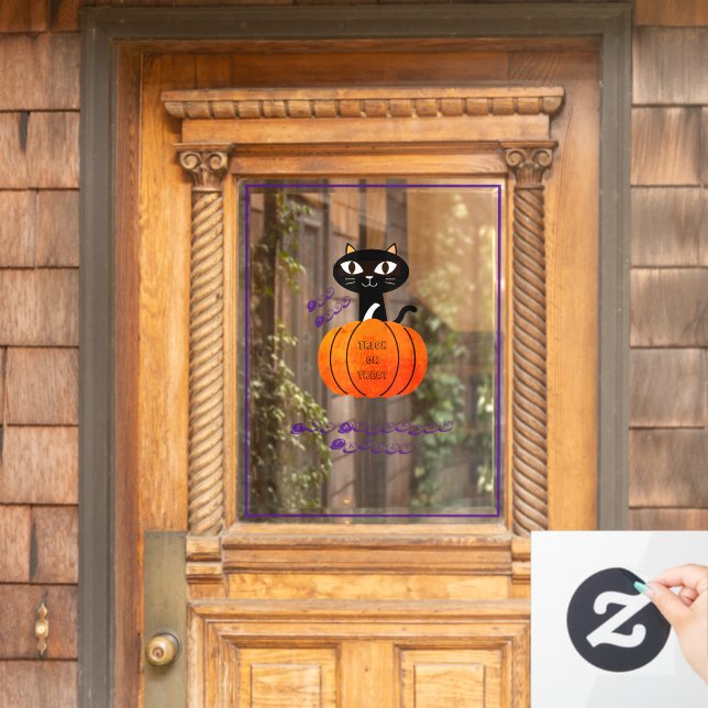Purple Orange Black Cat Pumpkin Halloween Party (Home Door)